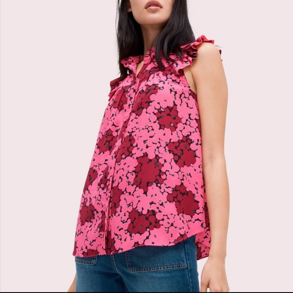 Kate Spade Pink Ruffle Dot Top